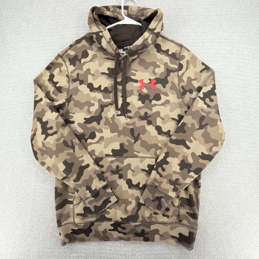 Under Armour Hoodie Mens Medium Brown Camo Fleece Pullover Loose Fit Hunting